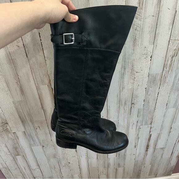 Coach Joele Black Leather Riding Boots - Picture 1 of 8